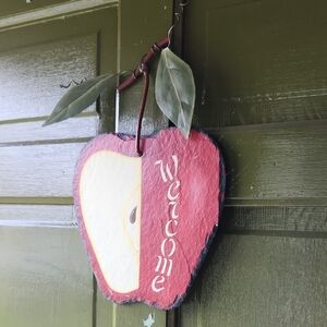 Vintage Slate Shingle Apple Welcome Sign Wall Plaque